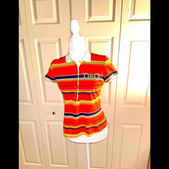 VINTAGE D&G POLO  
DOLCE GABBANA 
SIZE 40 ITALY STRIPED MULTI - Picture 9 of 11